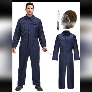 Adult XL Creepy Michael Myers Cosplay Costume Mask Props  Jumpsuit Outfit Horror